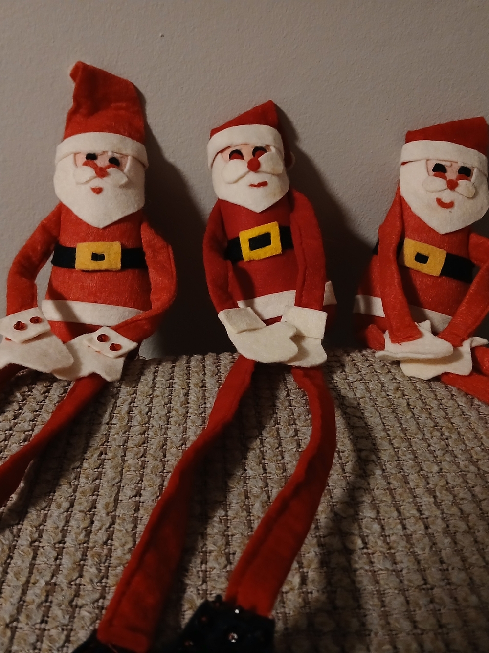 Set of 3 Vintage  Red Felt Santa Shelf Sitters